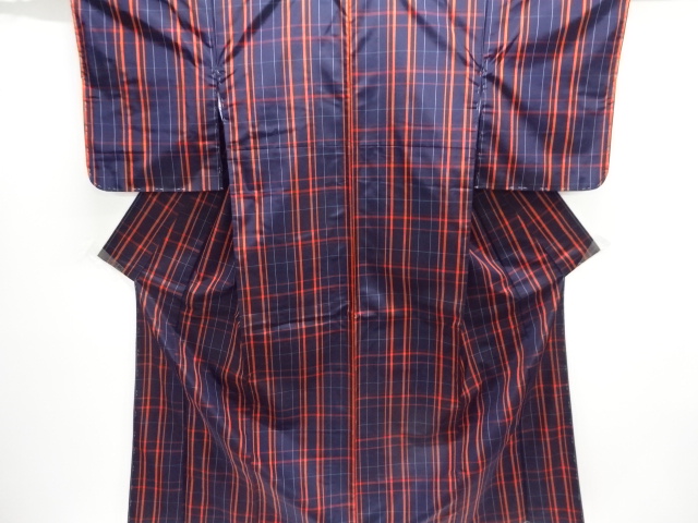 未使用品　格子織り出し米沢紬着物アンサンブル